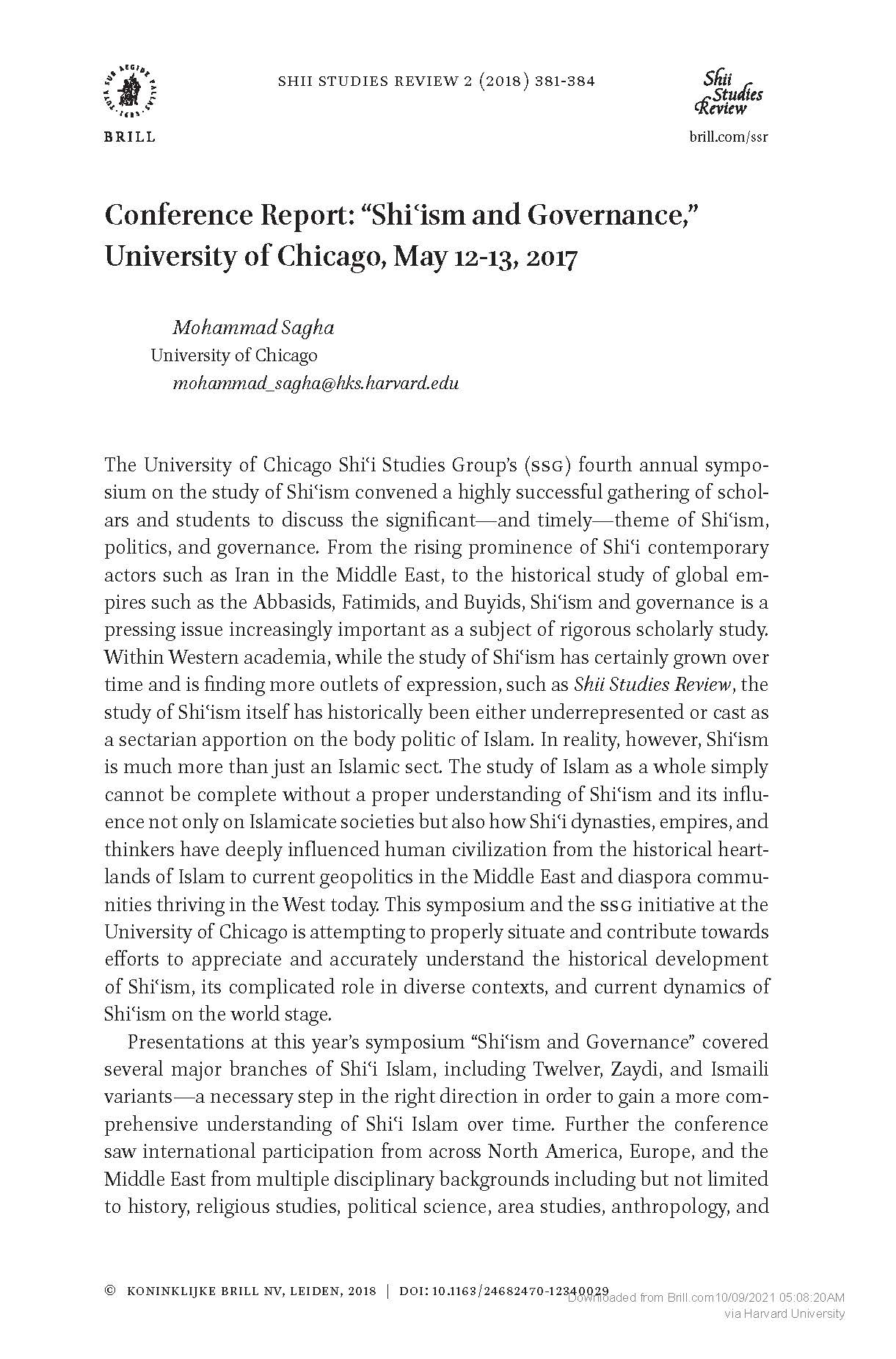 Conference Report: ‘Shiʿism and Governance’